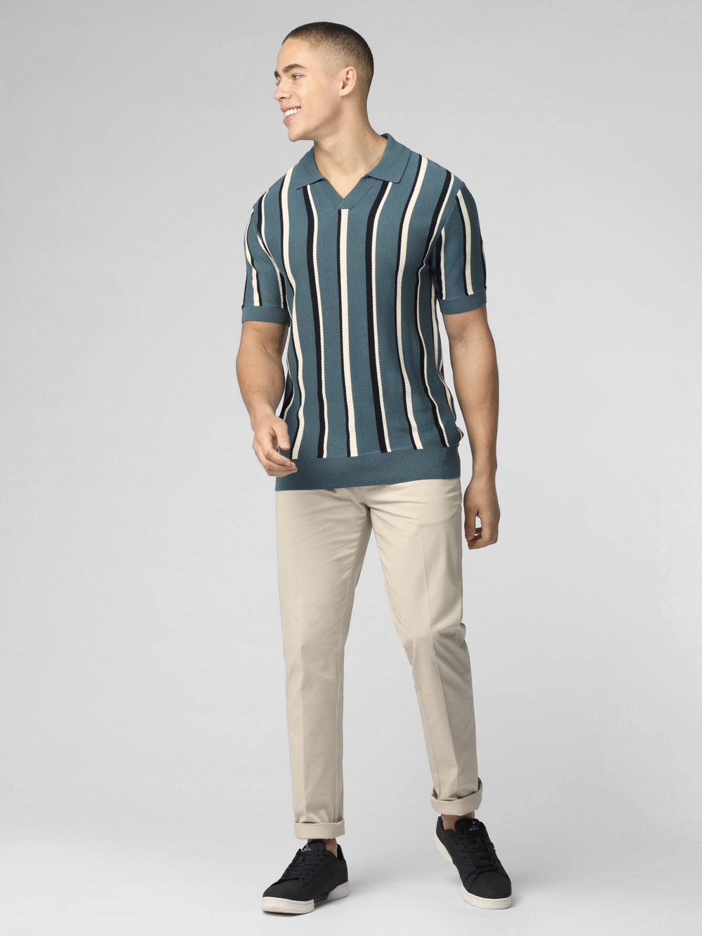 Knitwear Ben Sherman Signature Vertical Stripe Open Neck Polo Turquoise | YQL-98206232